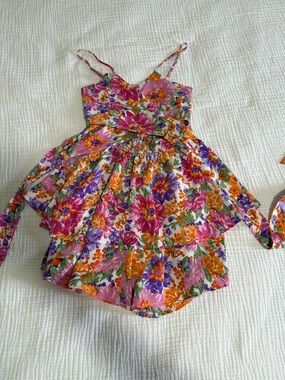 NWOT Bright Floral Tiered Spaghetti-Strap Romper